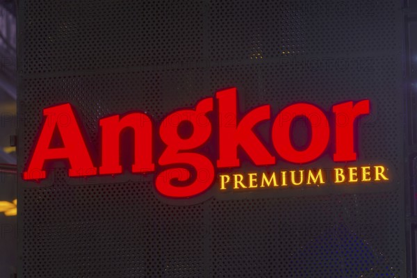 Neon lights, Pub Street in the evening, entertainment district with bars and restaurants, Siem Reap, Cambodia