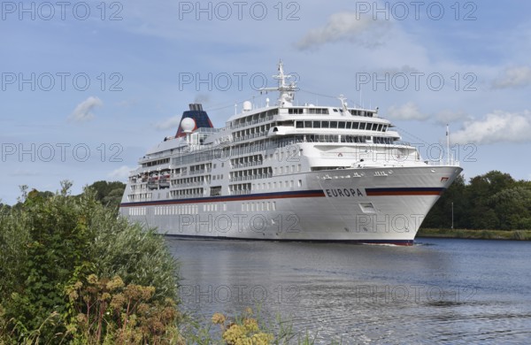 MS EUROPA, cruise ship EUROPA sailing in the Kiel Canal, NOK, Kiel Canal, Kielkanal, Schleswig-Holstein, Germany