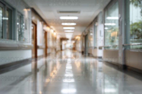 Blur image background of corridor in modern hospital or clinic, AI generated
