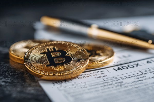 Bitcoin tax or cryptocurrency concept with US tax form 1040 IRS form in Individual Income Tax Return, AI generated