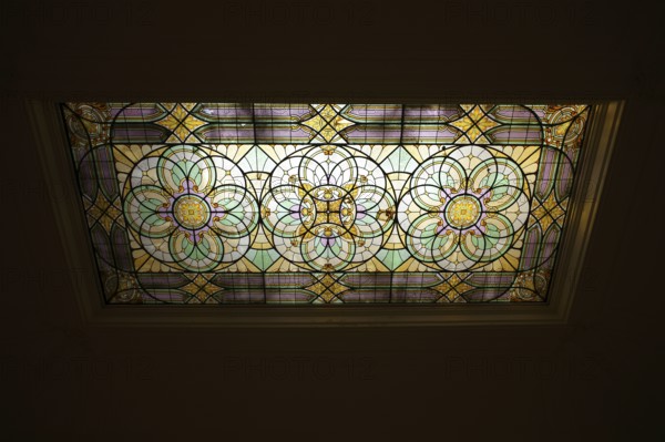 Interior view, ceiling window above staircase, town hall, Hôtel de Ville, Mairie, formerly Hôtel Auban-Moët, Avenue de Champagne, Épernay, Champagne, Marne, France