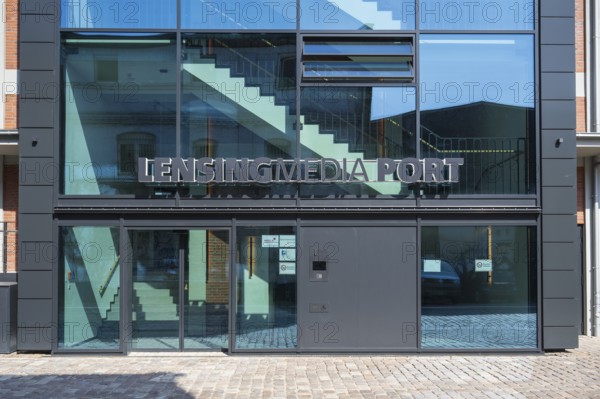 Lensing Media Port, glass facade, Speicherstraße, harbour, Dortmund, Ruhr area, North Rhine-Westphalia, Germany