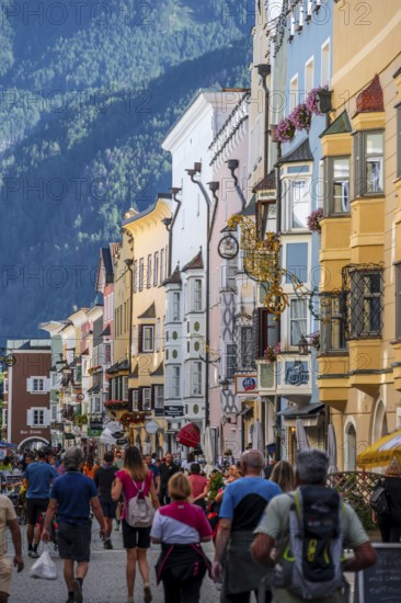 Old town, colourful houses in the main street, old town, Sterzing, South Tyrol, Italy