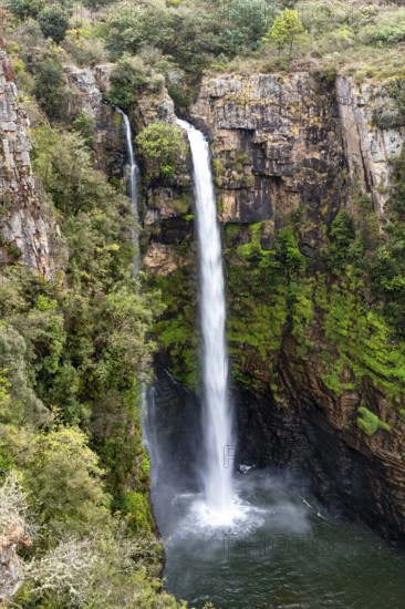 High waterfall in a canyon, Mac-Mac Falls, long exposure, near Graskop, Mpumalanga, South Africa