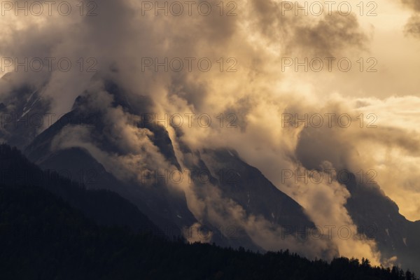 Small and large Bettelwurf at sunset, Karwendel Mountains, Tyrol, Austria