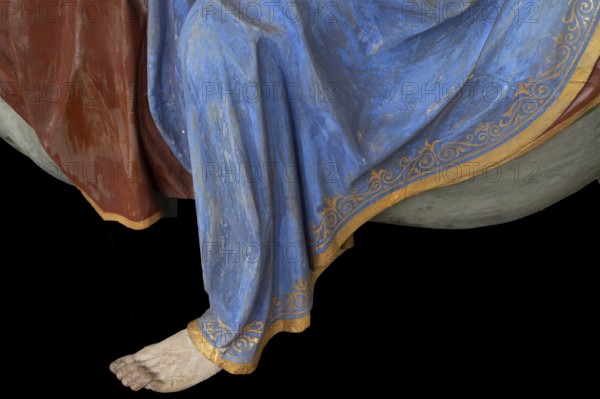Foot and robe of Christ, detail of the palm donkey, around 1490, St John's parish church, Biberacher Str. 6, Ummendorf, district of Biberach, Baden-Württemberg, Germany