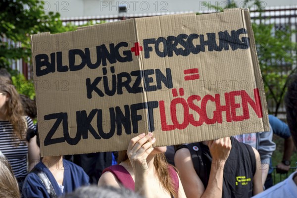 Protests by employees of Berlin's universities against the breach of contract and the cuts by the Berlin Senate, Senate Department for Science, Berlin, 14 July 2025