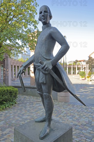 Monument to Landgrave Ludwig IX of Hesse-Darmstadt and founder of the city, nobleman with sword, Hessian, bronze sculpture, parade ground, Pirmasens, Rhineland-Palatinate, Germany