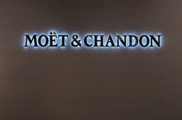 Logo, lettering, headquarters of the champagne brand Moët & Chandon, part of the luxury goods group LVMH Louis Vuitton Moët Hennessy, Avenue de Champagne, Épernay, Marne, France