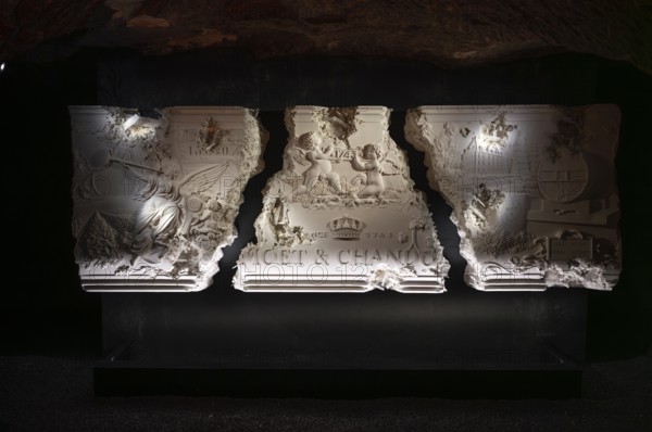 Relief, monumental work of art by the American artist Daniel Arsham, part of the Galerie Impériale, cellar, champagne cellar of Moët & Chandon, Les Caves Moët & Chandon, headquarters of the champagne brand Moët & Chandon, part of the luxury goods group LVMH Louis Vuitton Moët Hennessy, Avenue de Champagne, Épernay, Marne, France