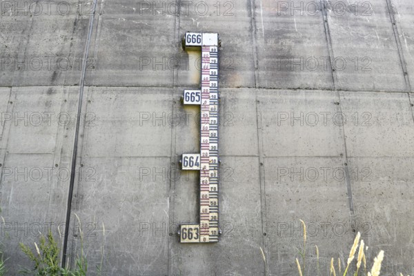 Water level gauge on dam wall at Schwarzenbachtalsperre in the Black Forest region in Germany