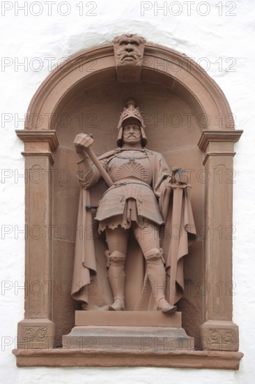 Hessian Landgrave Friedrich VI of Hesse-Homburg, sculpture, knight, with armour, castle, Bad Homburg, Taunus, Hesse, Germany