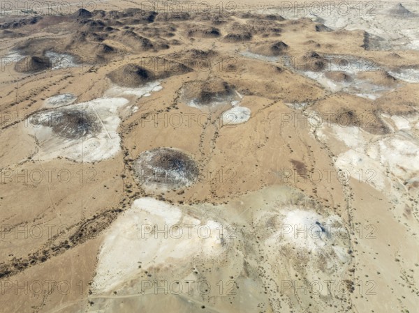 Conical rocks, so-called Prince Albert formations. Aerial view. Drone shot. Southern Namibia