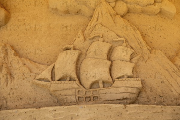 Detail, Sinbad the Sailor by Tsagaan Munk Erdene and Uuganaa Enkhtaivan from Mongolia, Sandwelt, Warnemünde, Rostock, Mecklenburg-Vorpommern, Germany