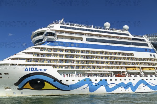 Cruise ship AIDA nova departs, Warnow, Warnemünde, Rostock, Mecklenburg-Western Pomerania, Germany