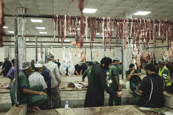 Market hall, section of camel butchers, Salalah, Dhofar, Oman