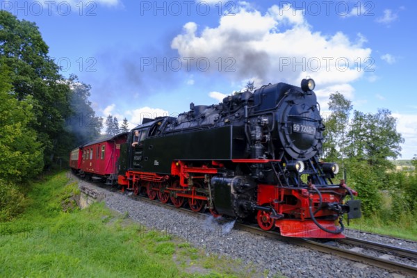 Steam locomotive, Harzquerbahn, near Drei Annen Hohne, Harz, Saxony-Anhalt, Germany