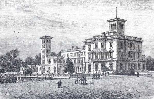 Osborne - House on the Isle of Wright, residence of the Queen of England, c. 1888, Historical, digitally enhanced reproduction of a 19th century model