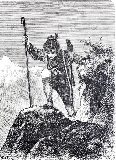 The stick and its use, as an aid in mountaineering and on the alp, 1888, Historical, digitally enhanced reproduction of a 19th century model