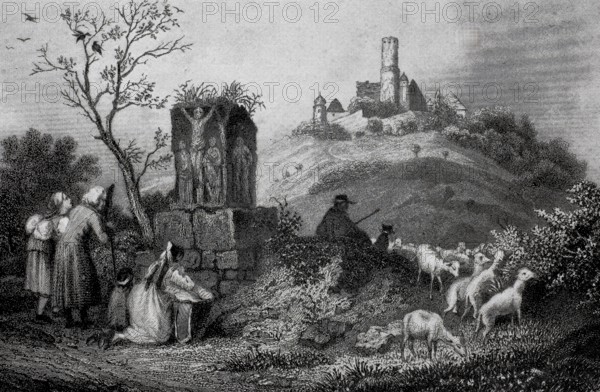 The Altenburg in Bamberg in the Middle Ages, Upper Franconia, Bavaria, Germany, digitally enhanced reproduction of a 19th century original, historical, exact date unknown