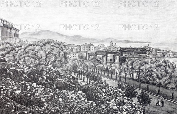 View of the city of Ajaccio in 1888, birthplace of Napoleon I, Corsica, France, Historical, digitally enhanced reproduction of a 19th century original