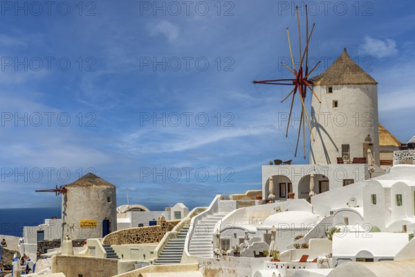 Windmills on Oia Santorini Greece