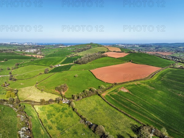 Farms and Fields over Paignton from a drone, Devon, England, United Kingdom