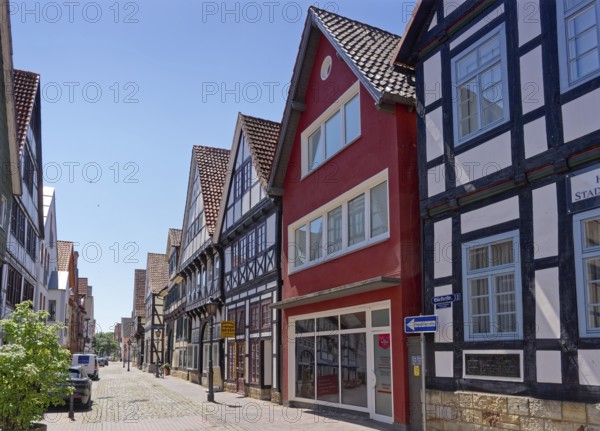Bäckerstraße in the historic old town centre of Rinteln. Lower Saxony, Germany