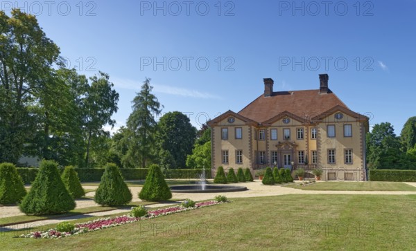 Schieder Castle, with the castle garden on the south side, was built at the beginning of the 18th century in the style of Dutch Classicism, a variant of Baroque that was widespread in Westphalia at the time. Schieder-Schwalenberg, district of Lippe, North Rhine-Westphalia, Germany