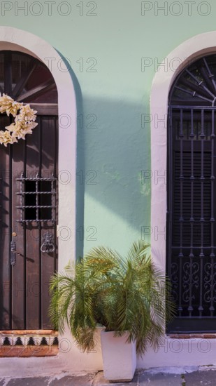 Puerto Rico, San Juan colorful colonial architecture in historic city center