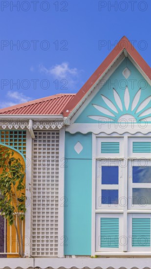 Caribbean cruise vacation. Colonial scenic colorful streets of Marigot in Saint Martin