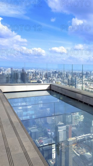 Panoramic view of Bangkok skyline downtown in business financial center from King Power Mahanakhon