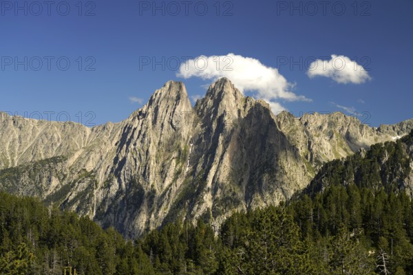 The Els Encantats mountain range in the Aigüestortes i Estany de Sant Maurici National Park, Catalonia, Spain
