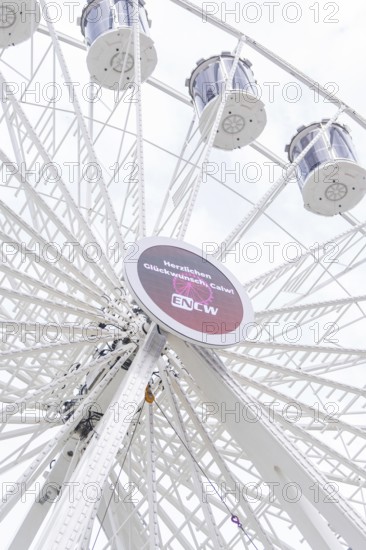 Close-up of a Ferris wheel with detailed construction and gondolas, Ferris wheel construction, Calw, Germany