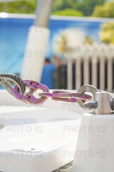 Close-up of a metal connection in front of a blurred background in pastel colours, Ferris wheel construction for the 950th anniversary of the town of Calw, Black Forest, Germany