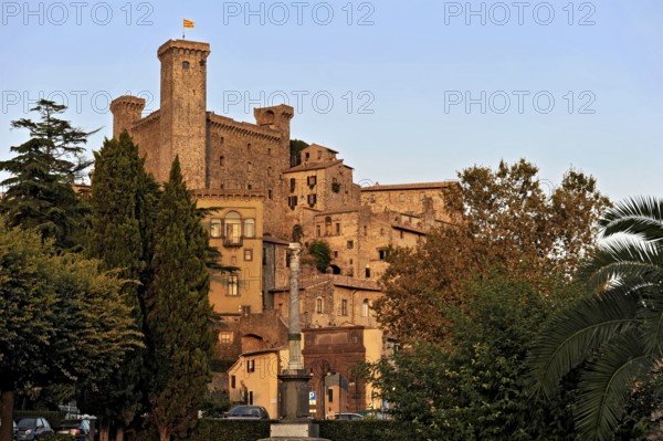 Medieval fortress Castello Monaldeschi, Rocca Monaldeschi della Cervara, warm evening light, historic centre, Bolsena, Province of Viterbo, Lazio, Italy