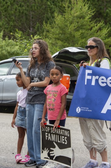 Baldwin, Michigan USA - 4 July 2025 - Activists rally against the North Lake Correctional Facility, which has just been reopened as the largest immigrant detention center in the Midwest. The rural Michigan facility is owned by the GEO Group and will house immigrants detained by ICE