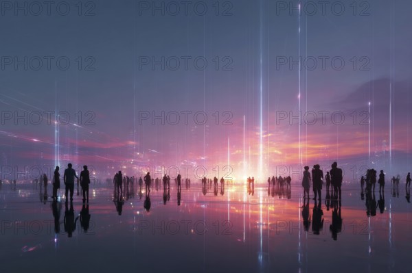 Futuristic city scene with neon lights, AI generated