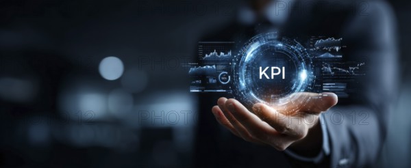 Key Performance Indicator, quantifiable measure of performance over time for a specific objective. Concept of productivity in corporate workplace environment, AI generated