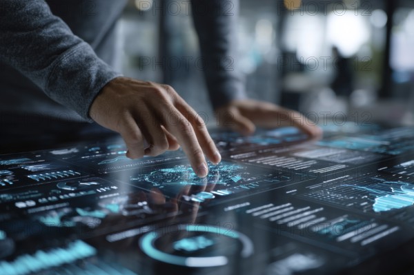 Stock market and economy growth trend fluctuations. Stock broker tracking recession or growth displayed on advanced graph business analytic tool, AI generated