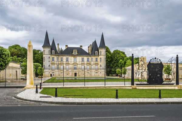 Vineyard of Chateau Pichon Longueville Baron Vineyard and grape fields around Pauillac, Bordeaux, Gironde, Nouvelle-Aquitaine, France