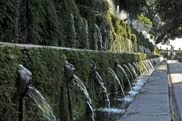 Gargoyles, Avenue of a Hundred Fountains, Viale delle Cento Fontane, Renaissance garden of the Villa d'Este, water features, fountains, UNESCO World Heritage Site, Tivoli, Metropolitan City of Rome, Lazio, Italy