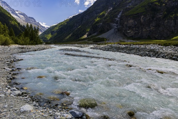 Torrential mountain stream La Navisence in the Zinal valley, Val d'Anniviers, Valais Alps, Canton Valais, Switzerland