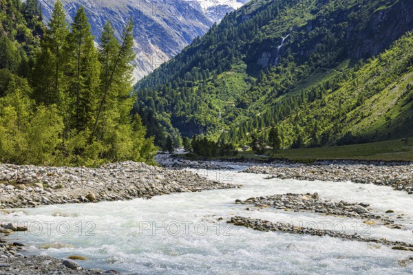 Torrential mountain stream La Navisence, Zinal valley, Val d'Anniviers, Valais Alps, Canton Valais, Switzerland