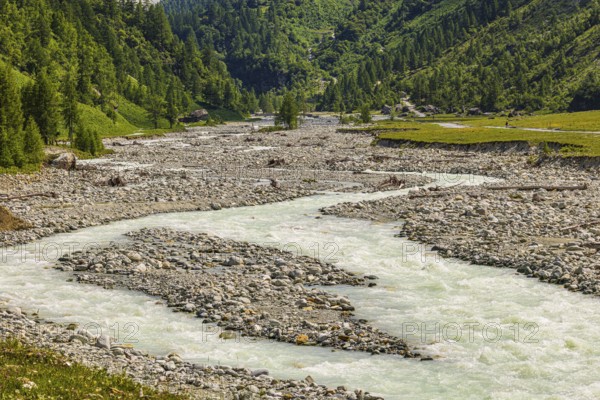 Torrential mountain stream La Navisence, Zinal valley, Val d'Anniviers, Valais Alps, Canton Valais, Switzerland