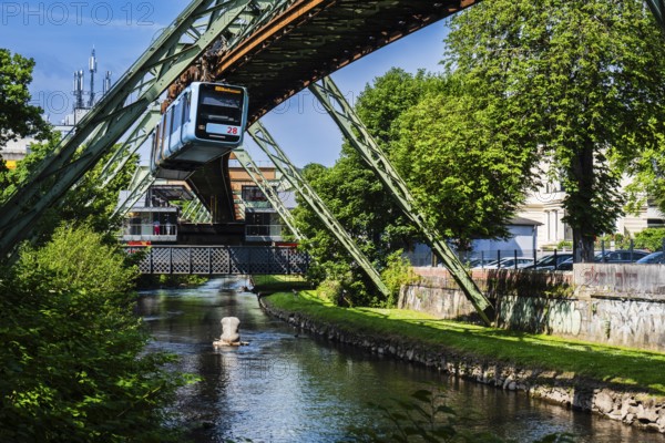 A suspension railway over the Wupper near the Adlerbrücke stop, Wuppertal, Germany
