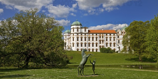 Artwork with the title Hengst Wohlklang in der Freiheitsdressur by Ulrich Conrad in the park of Celle Castle, Lower Saxony, Germany