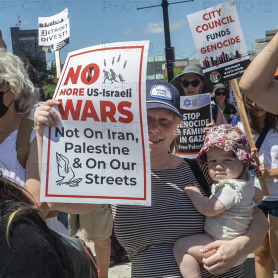Detroit, Michigan USA - 28 June 2025 - Protesters rallied at the Federal Building and then marched downtown to oppose any U.S. war with Iran