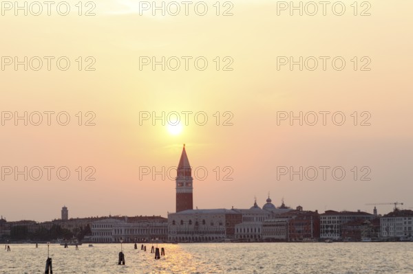 Campanile di San Marco and Doge's Palace at sunset, Venice, Veneto, Italy