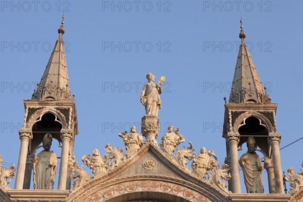 North façade of the Basilica di San Marco, Roman Catholic Basilica of St Mark on St Mark's Square, Venice, Veneto, Italy